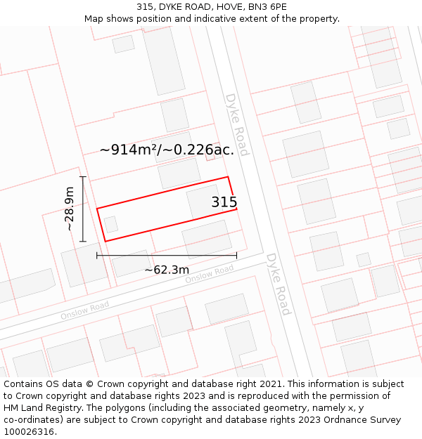 315, DYKE ROAD, HOVE, BN3 6PE: Plot and title map