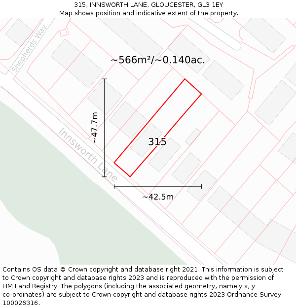 315, INNSWORTH LANE, GLOUCESTER, GL3 1EY: Plot and title map