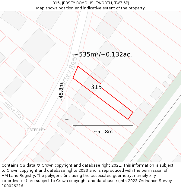 315, JERSEY ROAD, ISLEWORTH, TW7 5PJ: Plot and title map