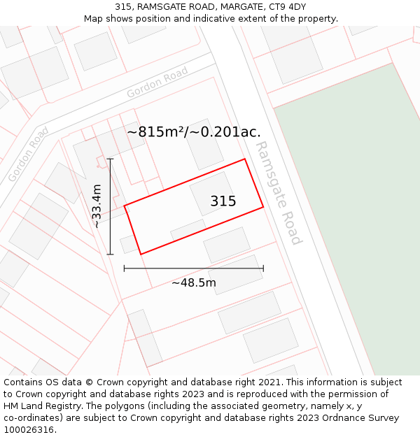 315, RAMSGATE ROAD, MARGATE, CT9 4DY: Plot and title map