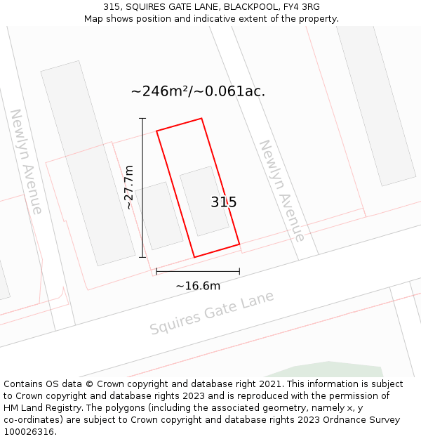 315, SQUIRES GATE LANE, BLACKPOOL, FY4 3RG: Plot and title map