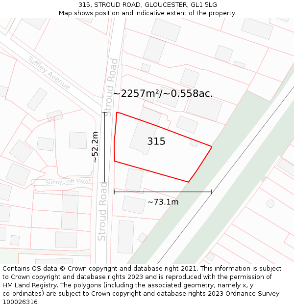 315, STROUD ROAD, GLOUCESTER, GL1 5LG: Plot and title map