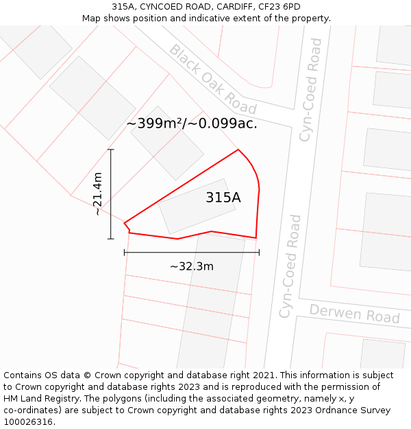 315A, CYNCOED ROAD, CARDIFF, CF23 6PD: Plot and title map