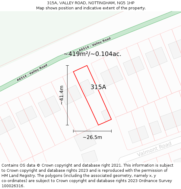 315A, VALLEY ROAD, NOTTINGHAM, NG5 1HP: Plot and title map