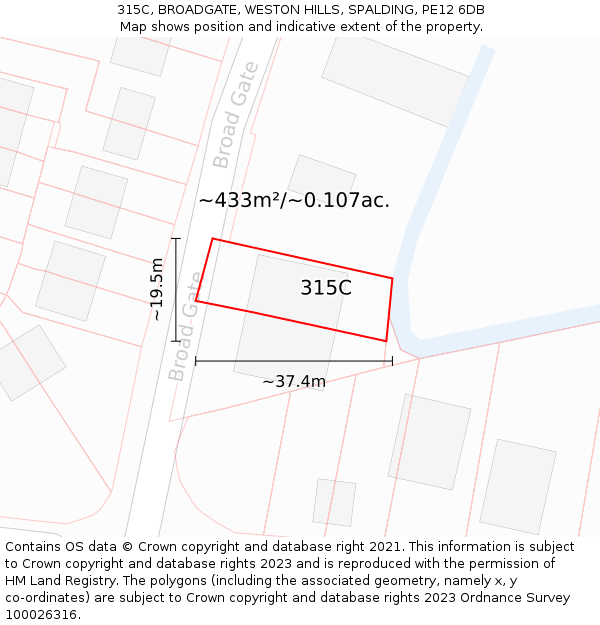 315C, BROADGATE, WESTON HILLS, SPALDING, PE12 6DB: Plot and title map