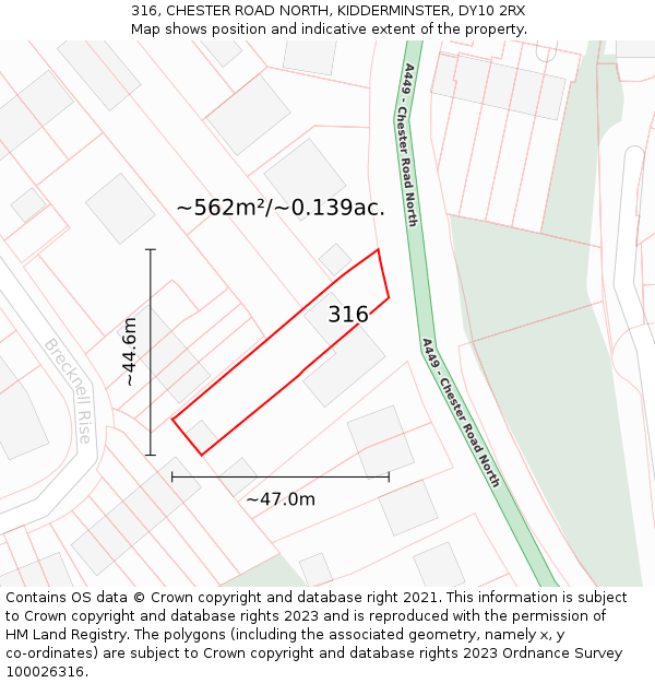 316, CHESTER ROAD NORTH, KIDDERMINSTER, DY10 2RX: Plot and title map