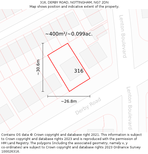 316, DERBY ROAD, NOTTINGHAM, NG7 2DN: Plot and title map