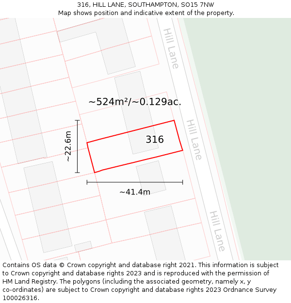 316, HILL LANE, SOUTHAMPTON, SO15 7NW: Plot and title map