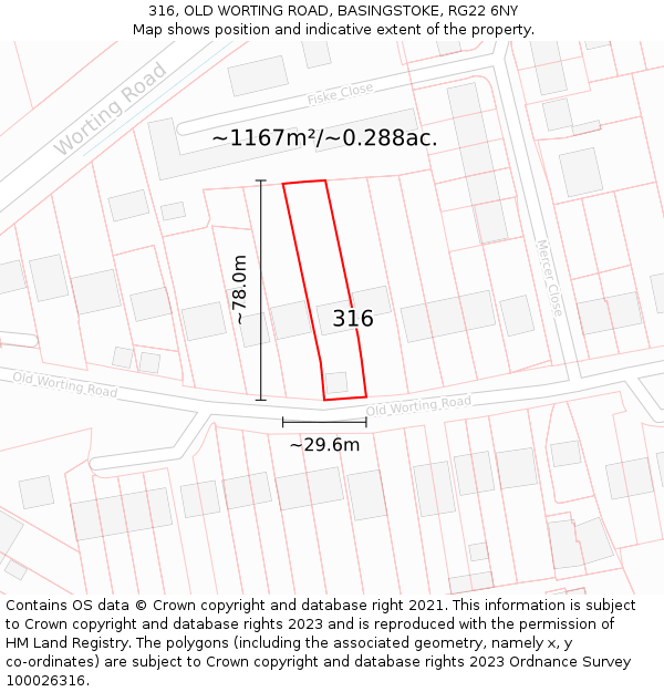 316, OLD WORTING ROAD, BASINGSTOKE, RG22 6NY: Plot and title map