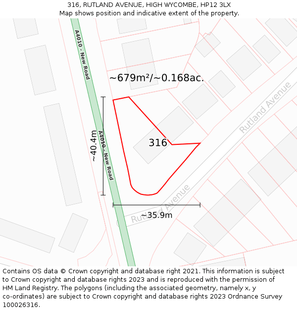 316, RUTLAND AVENUE, HIGH WYCOMBE, HP12 3LX: Plot and title map