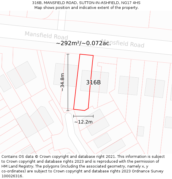 316B, MANSFIELD ROAD, SUTTON-IN-ASHFIELD, NG17 4HS: Plot and title map