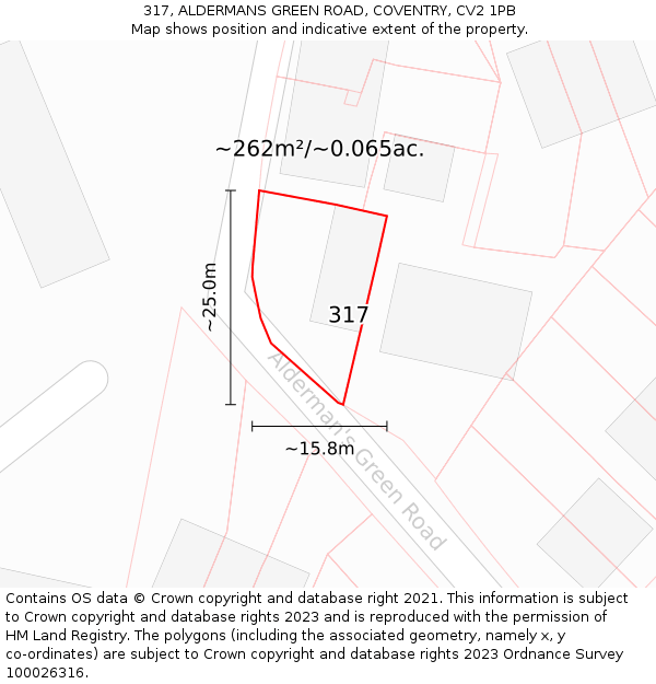 317, ALDERMANS GREEN ROAD, COVENTRY, CV2 1PB: Plot and title map