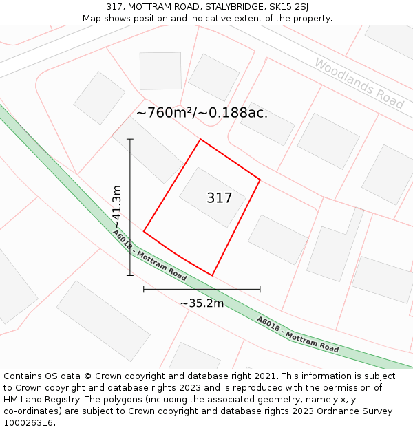 317, MOTTRAM ROAD, STALYBRIDGE, SK15 2SJ: Plot and title map