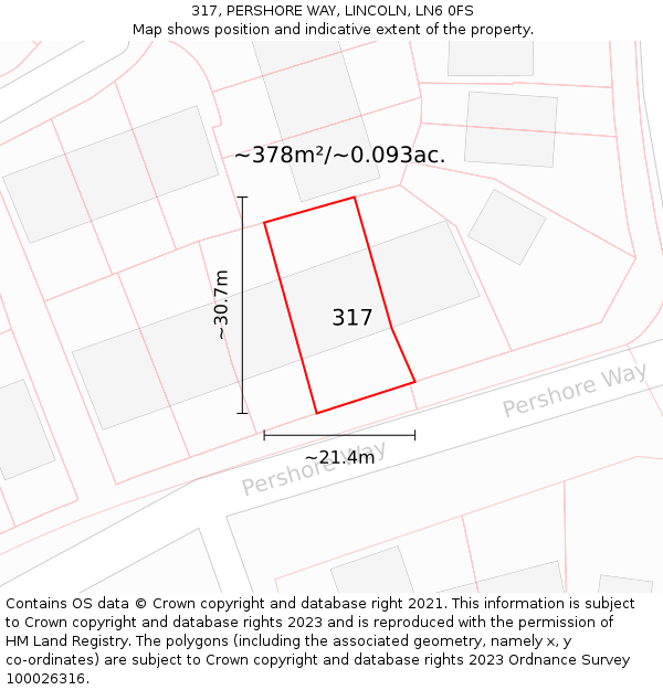 317, PERSHORE WAY, LINCOLN, LN6 0FS: Plot and title map