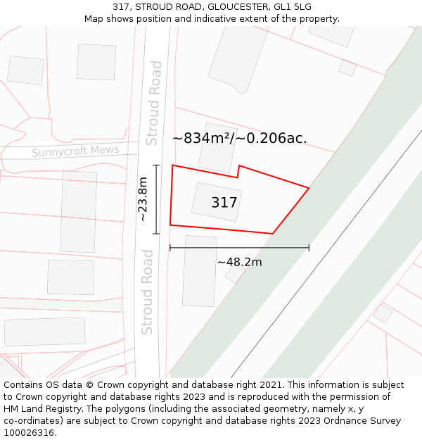 317, STROUD ROAD, GLOUCESTER, GL1 5LG: Plot and title map