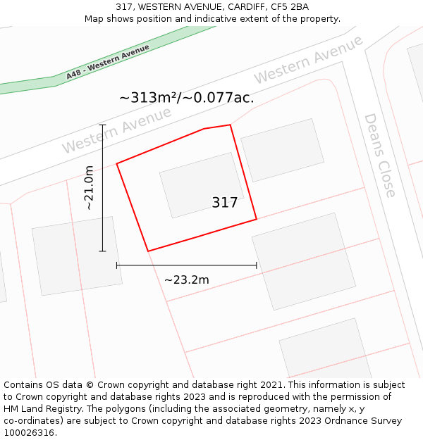 317, WESTERN AVENUE, CARDIFF, CF5 2BA: Plot and title map