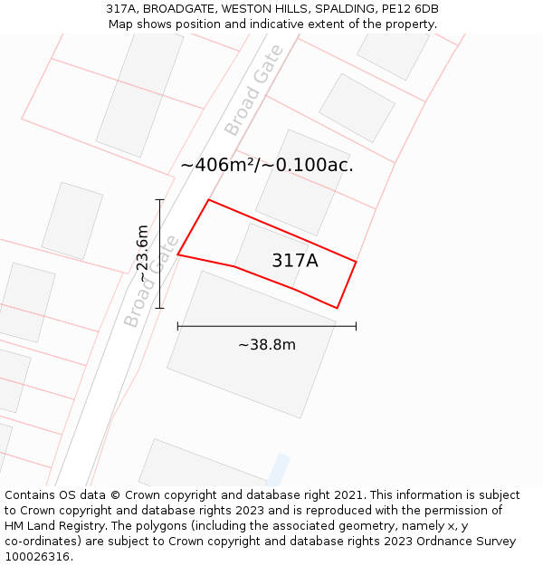 317A, BROADGATE, WESTON HILLS, SPALDING, PE12 6DB: Plot and title map