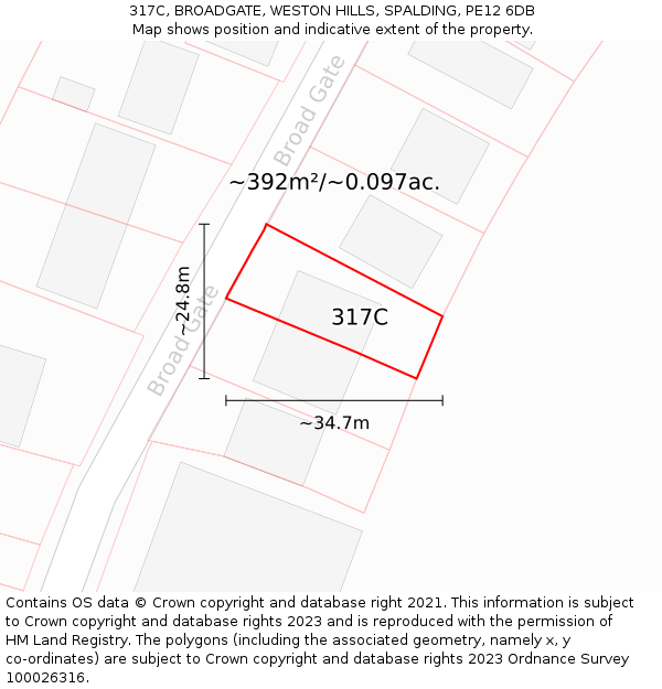 317C, BROADGATE, WESTON HILLS, SPALDING, PE12 6DB: Plot and title map