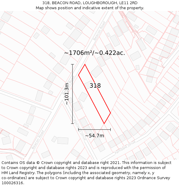 318, BEACON ROAD, LOUGHBOROUGH, LE11 2RD: Plot and title map