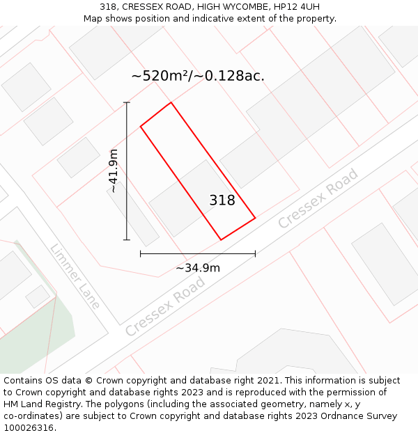318, CRESSEX ROAD, HIGH WYCOMBE, HP12 4UH: Plot and title map