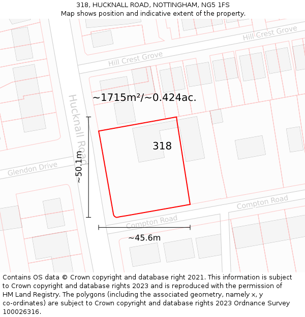 318, HUCKNALL ROAD, NOTTINGHAM, NG5 1FS: Plot and title map