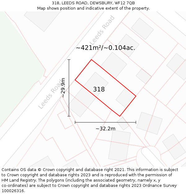 318, LEEDS ROAD, DEWSBURY, WF12 7QB: Plot and title map