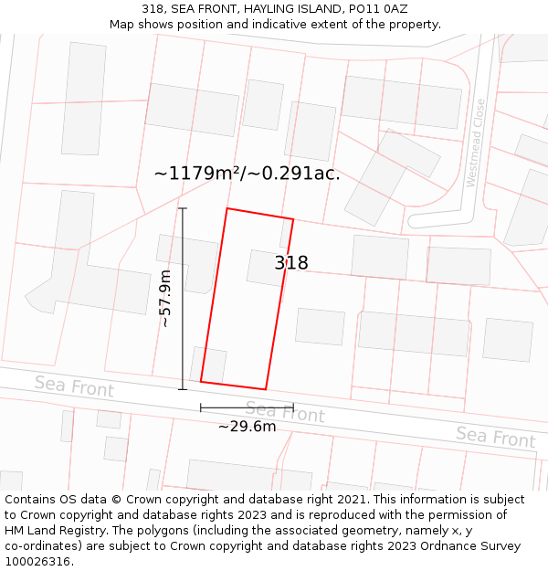 318, SEA FRONT, HAYLING ISLAND, PO11 0AZ: Plot and title map