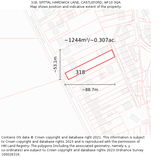 318, SPITTAL HARDWICK LANE, CASTLEFORD, WF10 3QA: Plot and title map