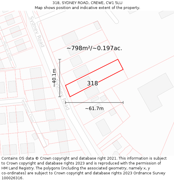 318, SYDNEY ROAD, CREWE, CW1 5LU: Plot and title map