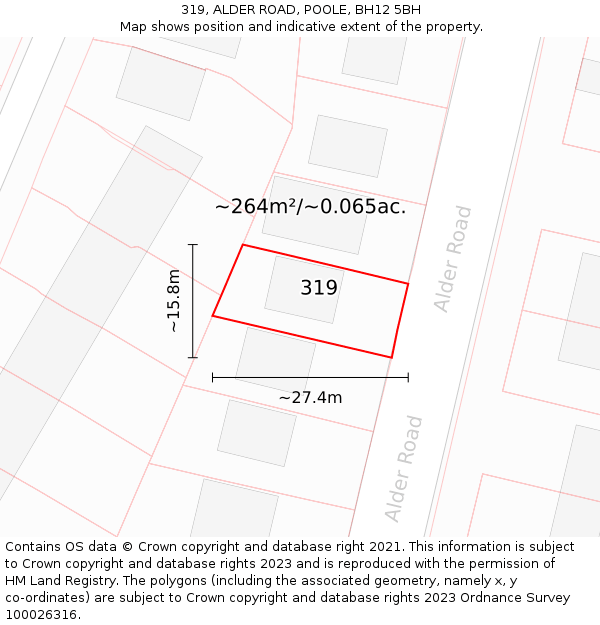 319, ALDER ROAD, POOLE, BH12 5BH: Plot and title map