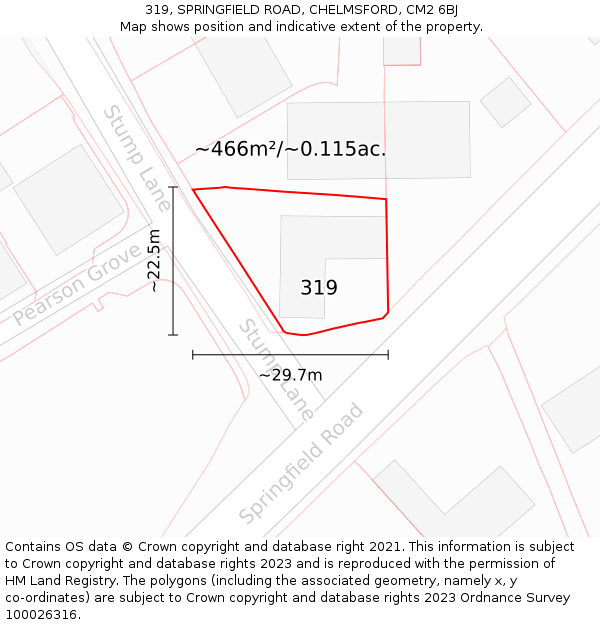 319, SPRINGFIELD ROAD, CHELMSFORD, CM2 6BJ: Plot and title map