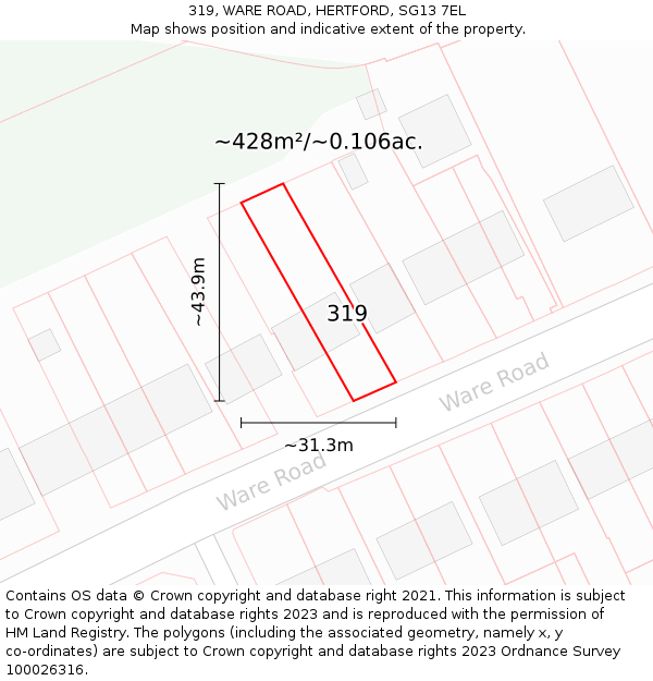 319, WARE ROAD, HERTFORD, SG13 7EL: Plot and title map