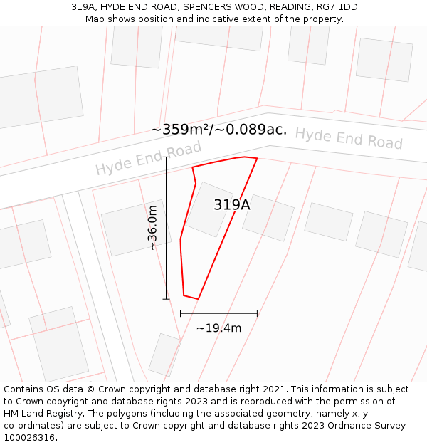 319A, HYDE END ROAD, SPENCERS WOOD, READING, RG7 1DD: Plot and title map