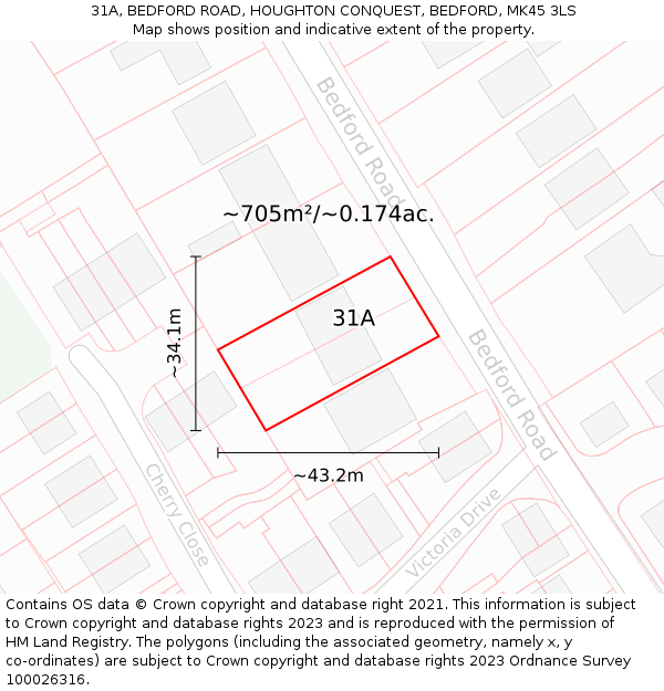 31A, BEDFORD ROAD, HOUGHTON CONQUEST, BEDFORD, MK45 3LS: Plot and title map