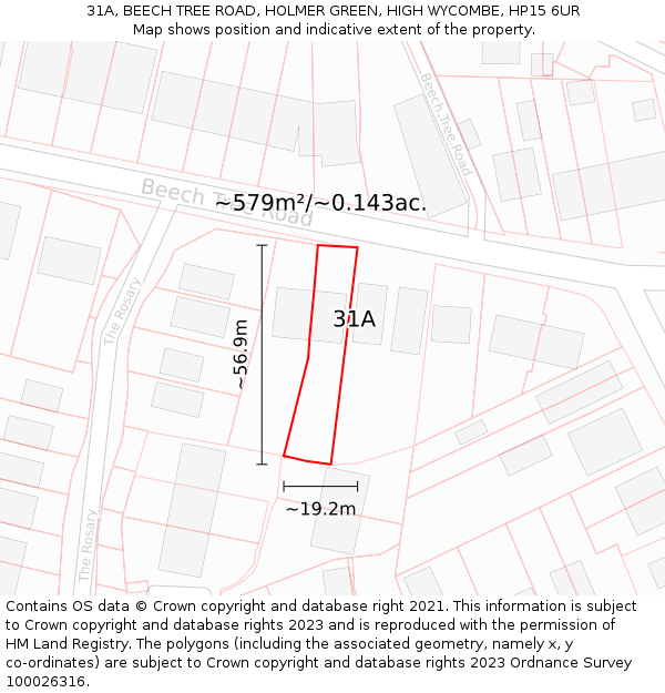 31A, BEECH TREE ROAD, HOLMER GREEN, HIGH WYCOMBE, HP15 6UR: Plot and title map
