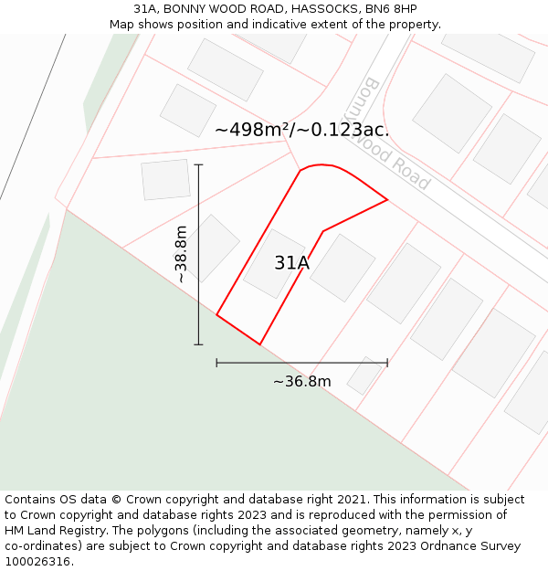 31A, BONNY WOOD ROAD, HASSOCKS, BN6 8HP: Plot and title map