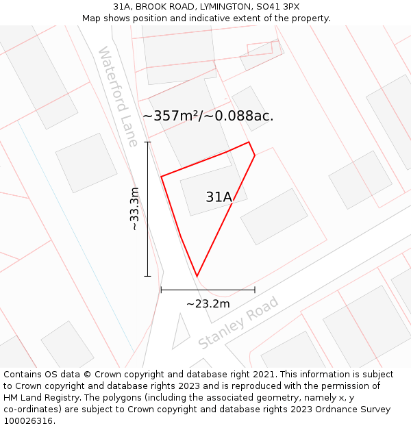 31A, BROOK ROAD, LYMINGTON, SO41 3PX: Plot and title map