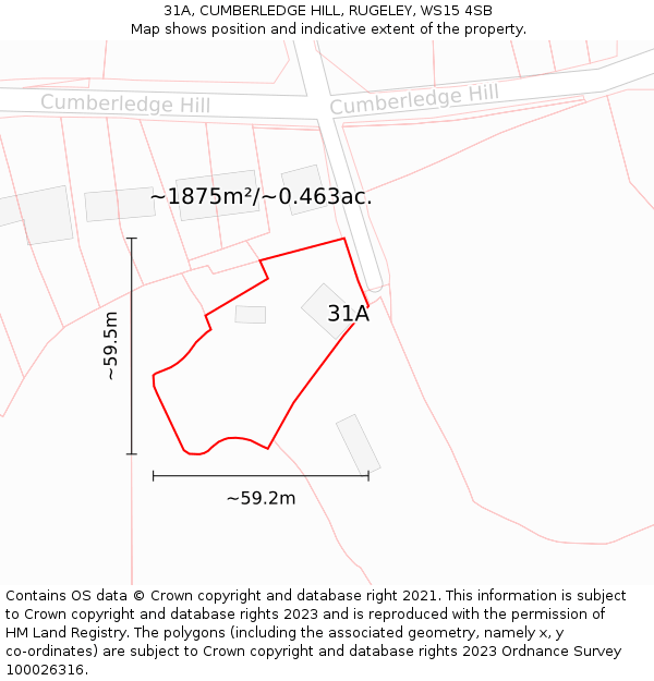 31A, CUMBERLEDGE HILL, RUGELEY, WS15 4SB: Plot and title map