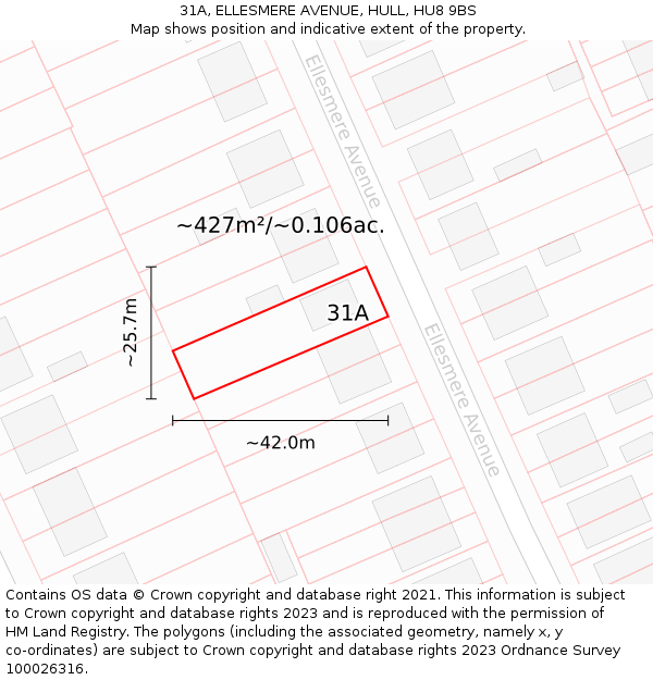 31A, ELLESMERE AVENUE, HULL, HU8 9BS: Plot and title map