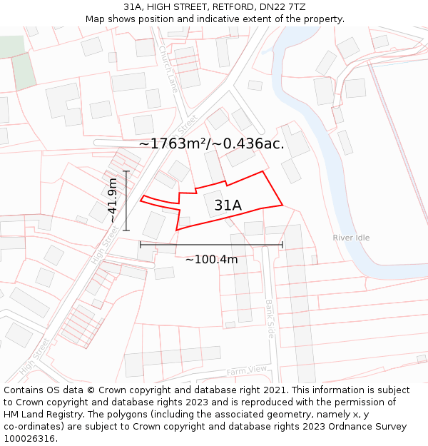 31A, HIGH STREET, RETFORD, DN22 7TZ: Plot and title map