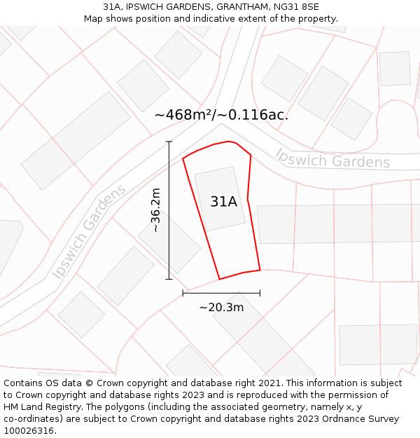 31A, IPSWICH GARDENS, GRANTHAM, NG31 8SE: Plot and title map