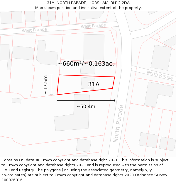 31A, NORTH PARADE, HORSHAM, RH12 2DA: Plot and title map