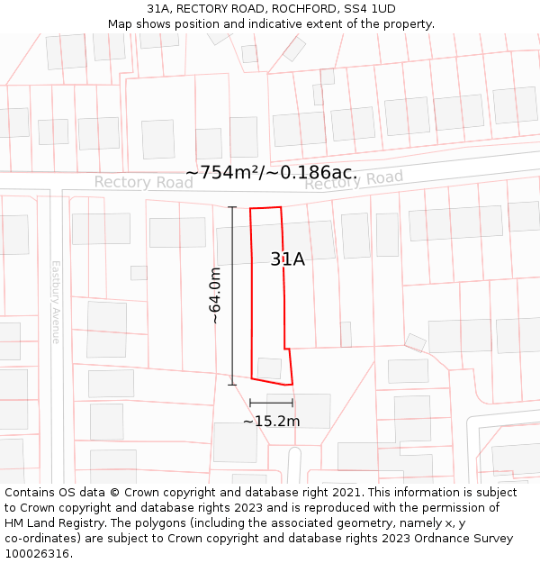 31A, RECTORY ROAD, ROCHFORD, SS4 1UD: Plot and title map