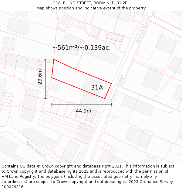 31A, RHIND STREET, BODMIN, PL31 2EL: Plot and title map