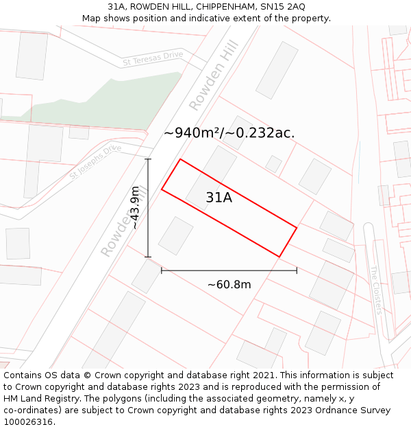 31A, ROWDEN HILL, CHIPPENHAM, SN15 2AQ: Plot and title map