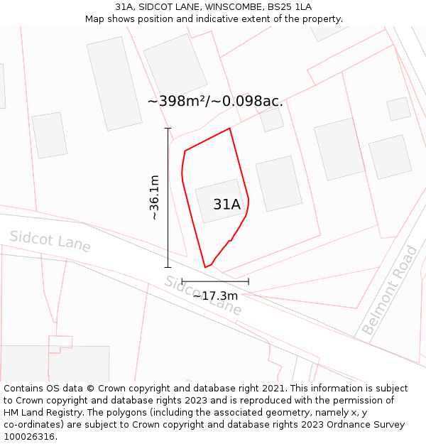 31A, SIDCOT LANE, WINSCOMBE, BS25 1LA: Plot and title map