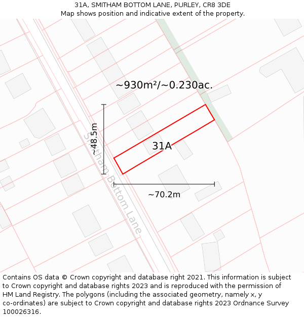 31A, SMITHAM BOTTOM LANE, PURLEY, CR8 3DE: Plot and title map