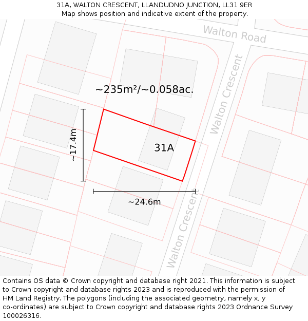 31A, WALTON CRESCENT, LLANDUDNO JUNCTION, LL31 9ER: Plot and title map