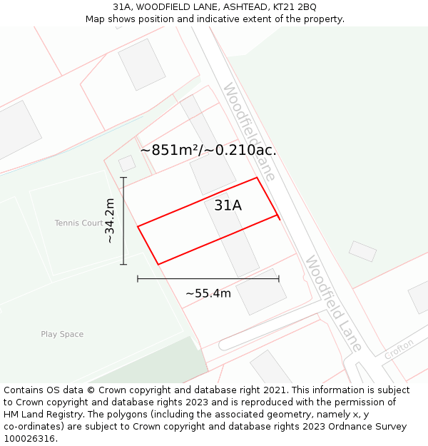 31A, WOODFIELD LANE, ASHTEAD, KT21 2BQ: Plot and title map