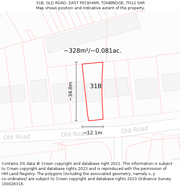 31B, OLD ROAD, EAST PECKHAM, TONBRIDGE, TN12 5AR: Plot and title map